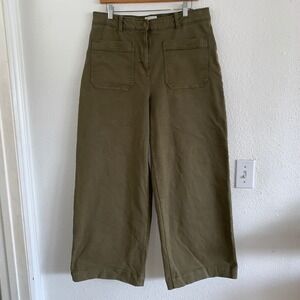 Caslon Womens Olive Green Wide Leg Utility Patch Pocket Pants‎ Size 14 High Rise